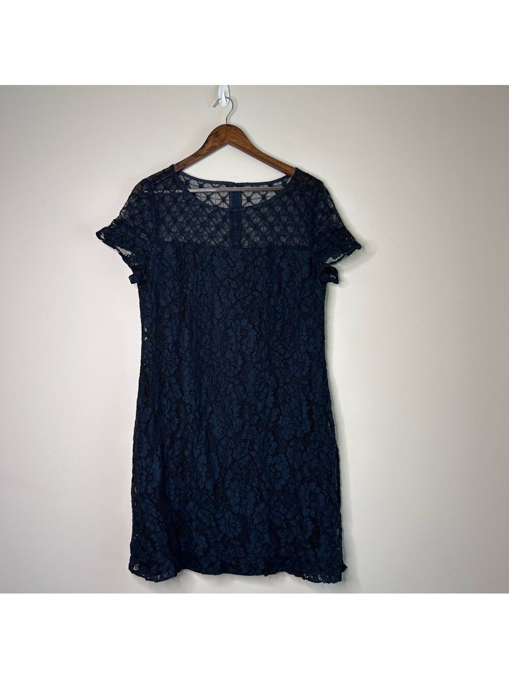 Karl Lagerfeld Navy Blue Lace Shift Dress Size 14 - Picture 2 of 11
